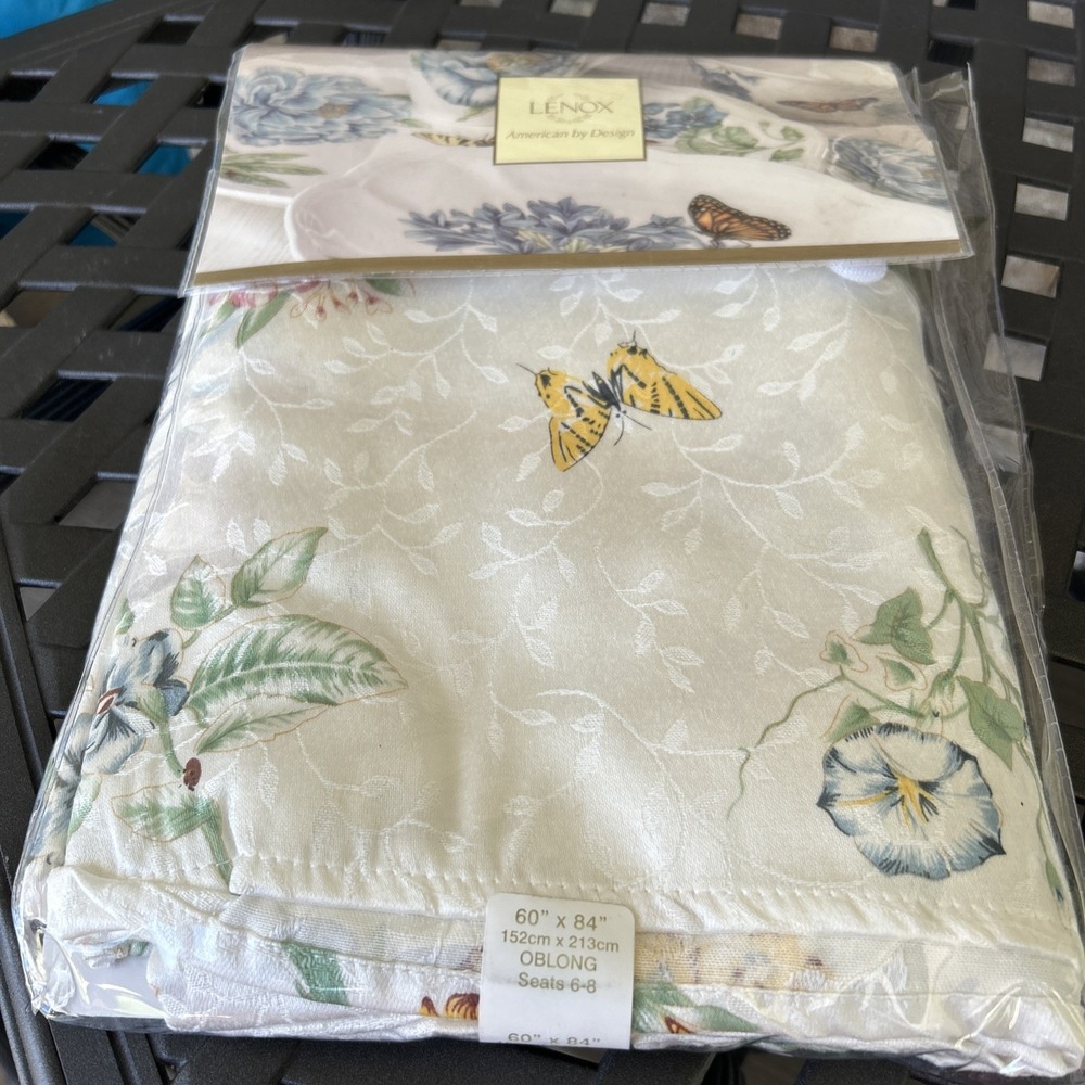 Lenox Butterfly Meadow Blue Oblong Table Cloth 60x84 Older Packing